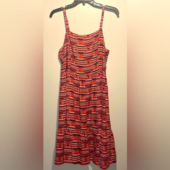 Loft- Ikat Vibrant Aztec Boho Beachy Southwestern Multicolor Ruffle Dress- 6 - Picture 2 of 11